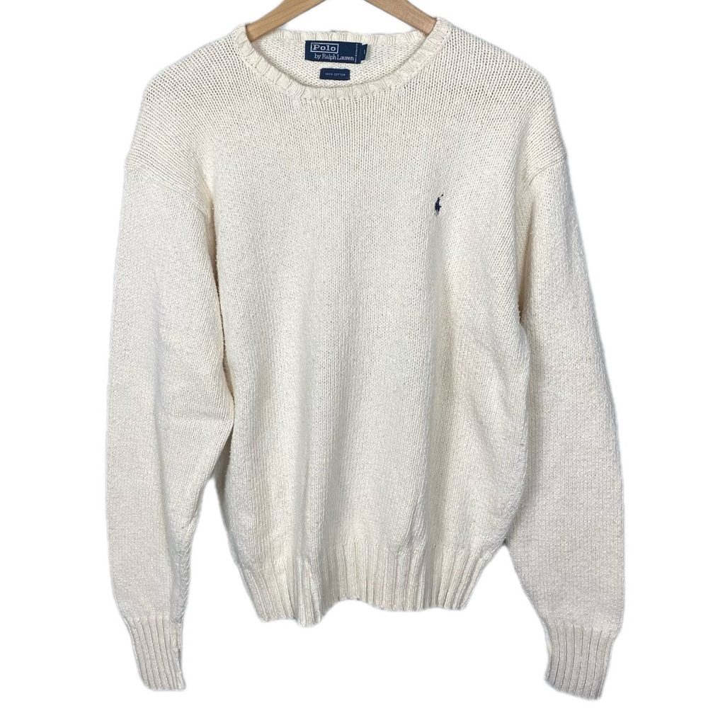 Polo by Ralph Lauren Off-White Crewneck Sweater Chest Logo Sweatshirt